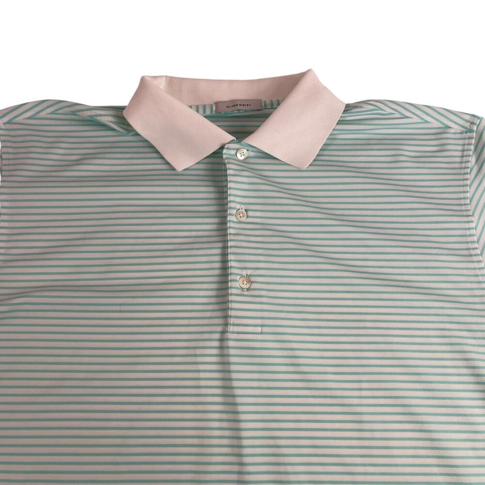 Oliver Ridley Polo Shirt Mens M Blue Stripe Performance Golf